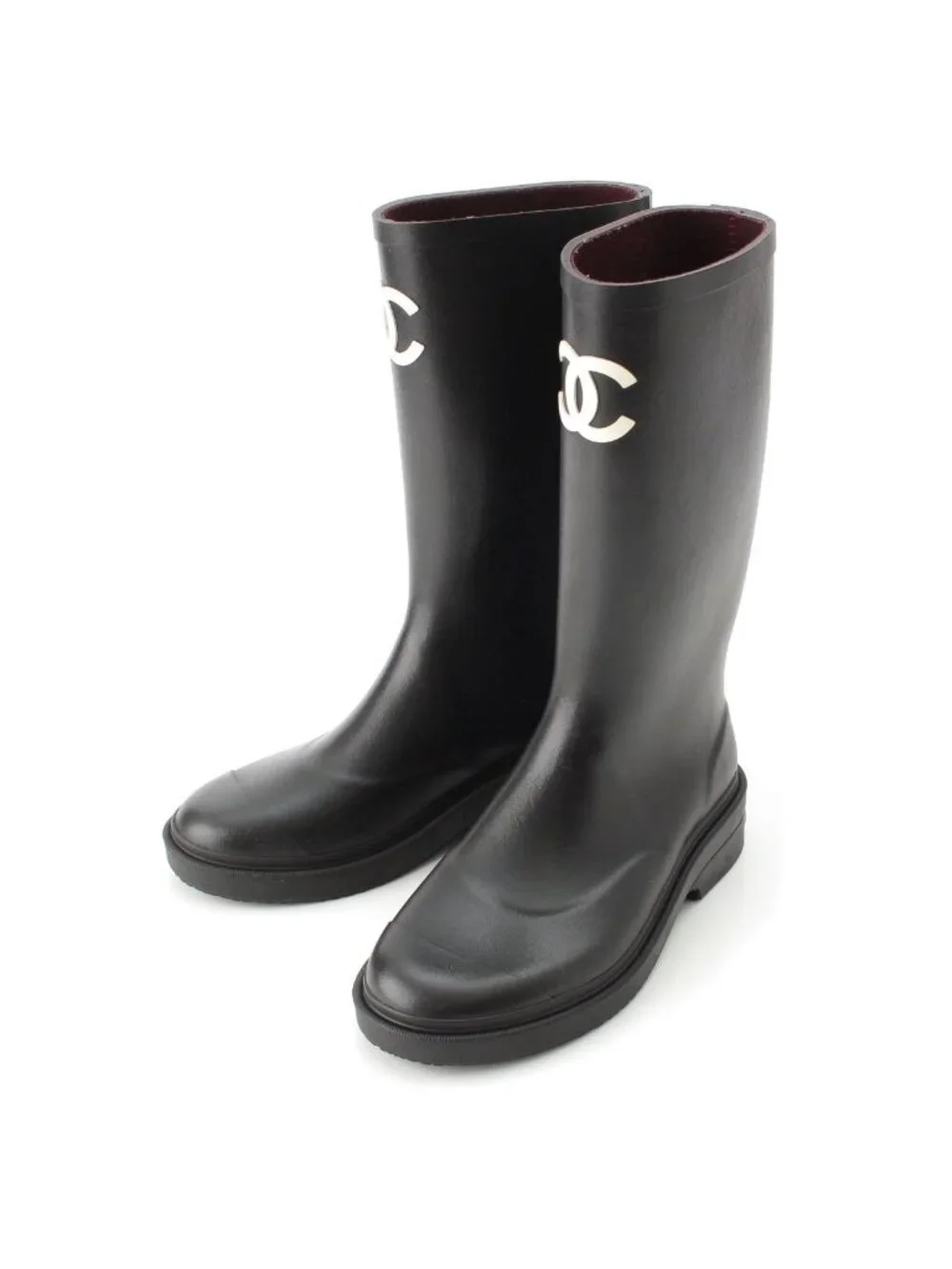 Chanel Rubber CC Logo Rain Shoes Boots Black